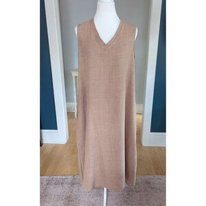 Lagenlook Tan Linen Blend Sleeveless Summer Dress Size 4-6